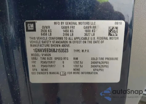 2011 Chevrolet Traverse Ls z USA, uszkodzony, nr VIN 1GNKVEED6BJ153523